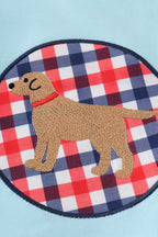 Blue puppy gingham applique shorts set