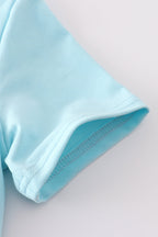 Blue puppy gingham applique shorts set