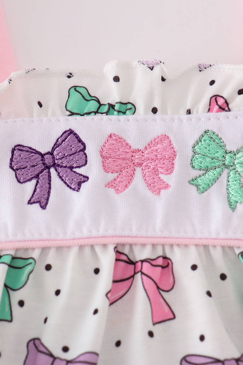 Pink bow embroidery print bloomer set