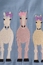 Blue farm horses embroidery shorts set