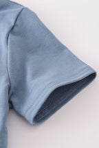 Blue farm horses embroidery shorts set