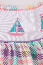 Purple sailboats embroidery bloomer set