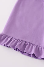 Purple sailboats embroidery ruffle shorts set