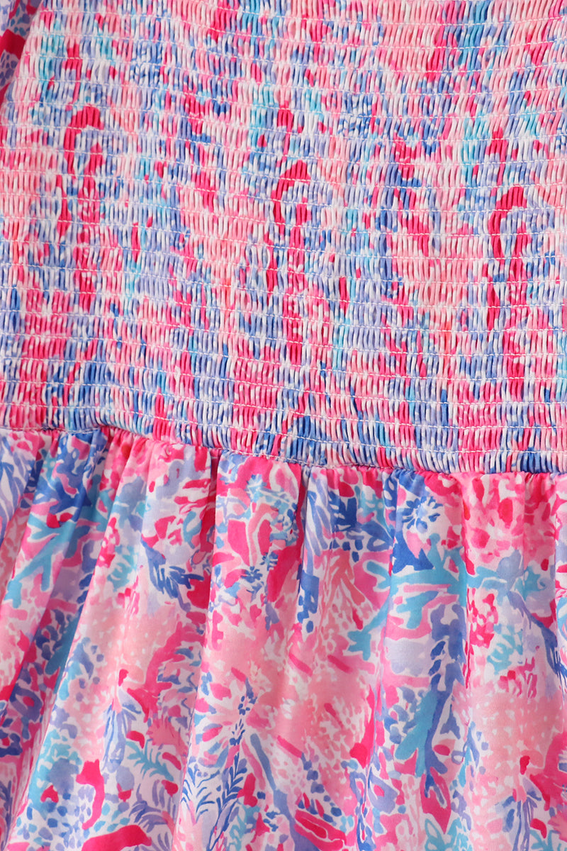 Pink coral reef smocked ruffle dress