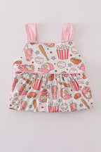 Pink baseball print gingham ruffle shorts set