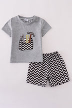 Gray tool box applique shorts set