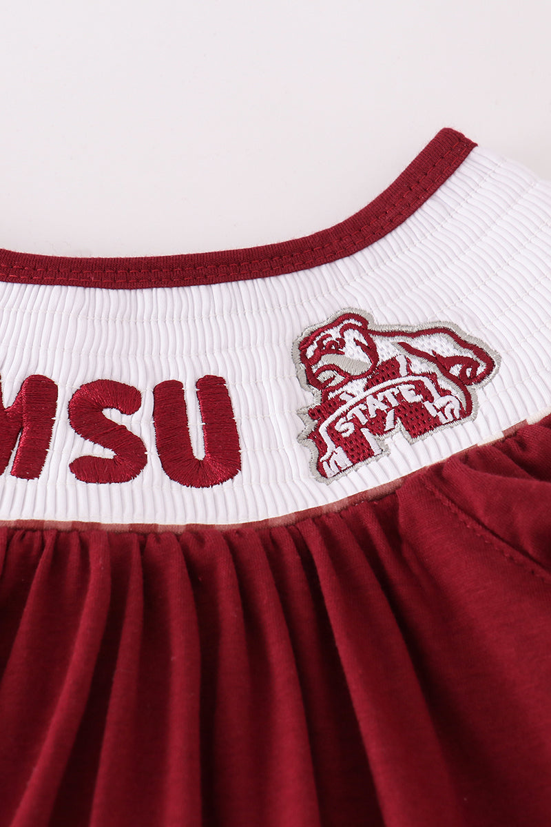 Mississippi MSU embroidery smocked gingham ruffle set