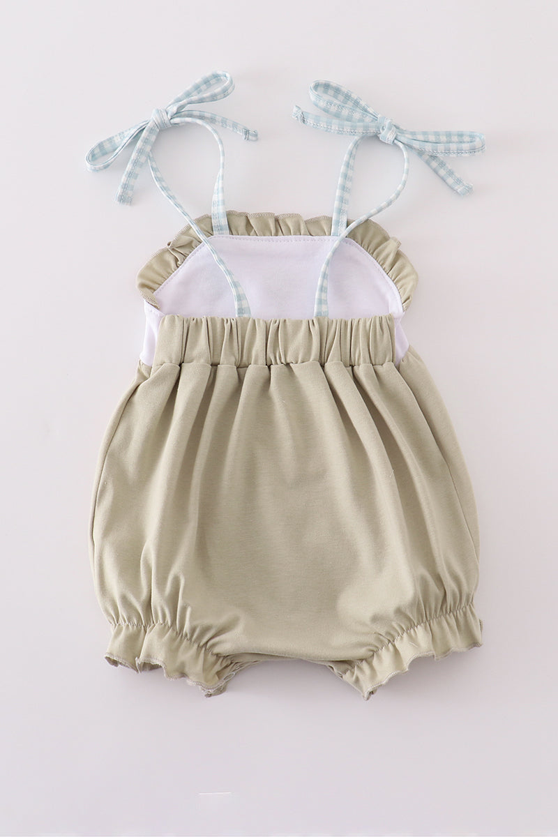 Green farm windmill embroidery ruffle bubble