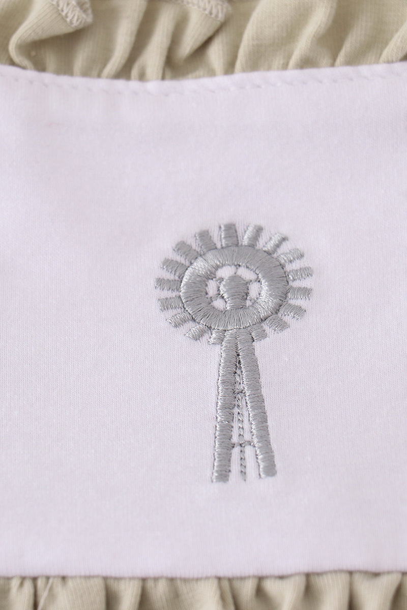 Green farm windmill embroidery ruffle bubble