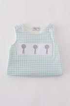 Green farm windmill embroidery gingham bubble