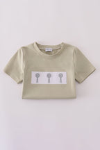 Green farm windmill embroidery shorts set