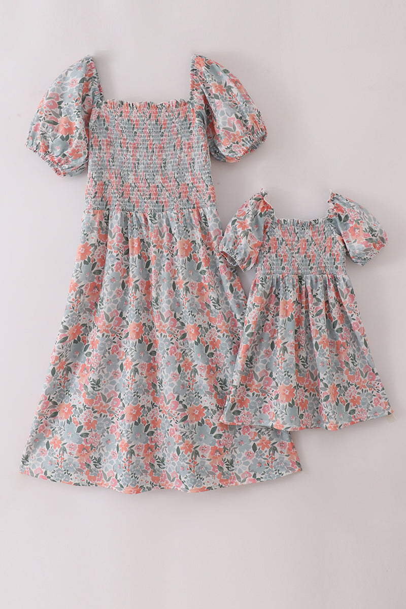 Green garden bloom smocked mom&me dress