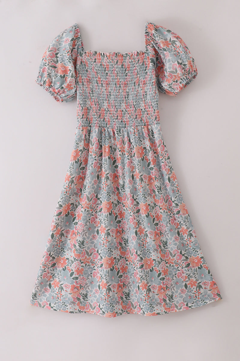 Green garden bloom smocked mom&me dress