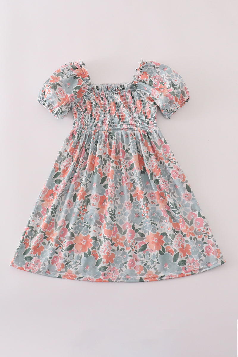 Green garden bloom smocked mom&me dress