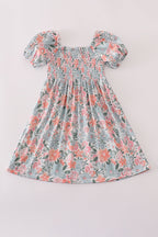 Green garden bloom smocked mom&me dress