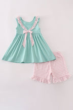 Mint hunting puppy embroidery ruffle shorts set