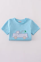 Blue truck fishing applique shorts set