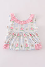 Tea floral bow ruffle shorts set