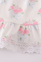 Blue floral bow print ruffle shorts set