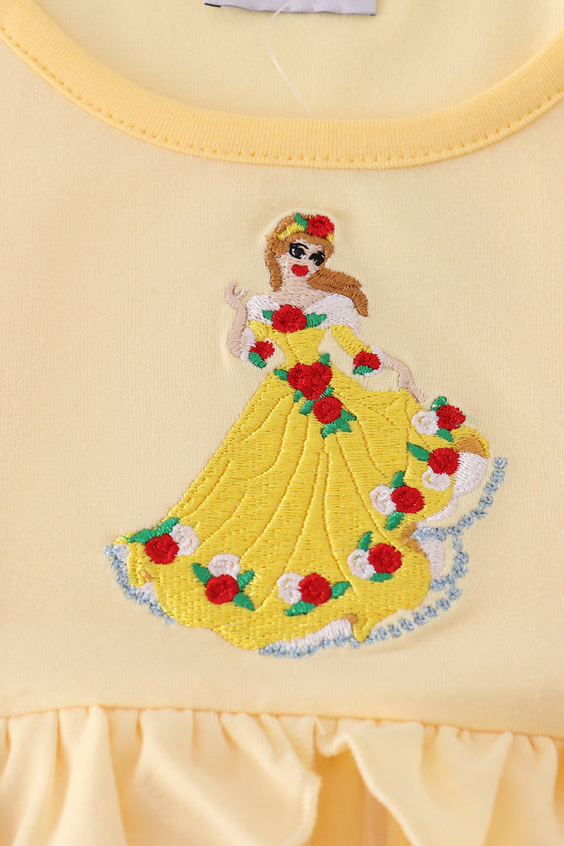 Yellow princess embroidery ruffle dress
