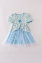 Blue princess embroidery ruffle dress