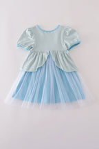 Blue princess embroidery ruffle dress