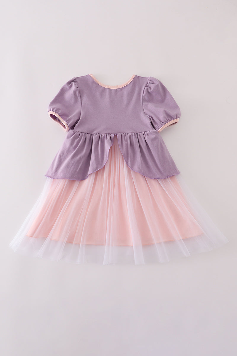 Purple princess embroidery ruffle dress