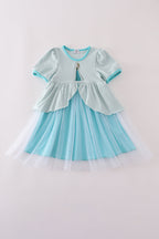 Sky princess embroidery ruffle dress