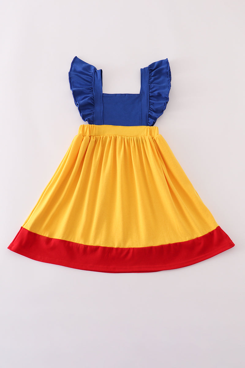 Apple embroidery bow ruffle dress