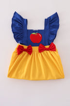 Apple embroidery bow ruffle dress