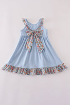 Blue apple floral applique ruffle dress