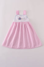 Pink pumpkin carriage embroidery stripe dress