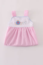 Pink pumpkin carriage embroidery stripe dress