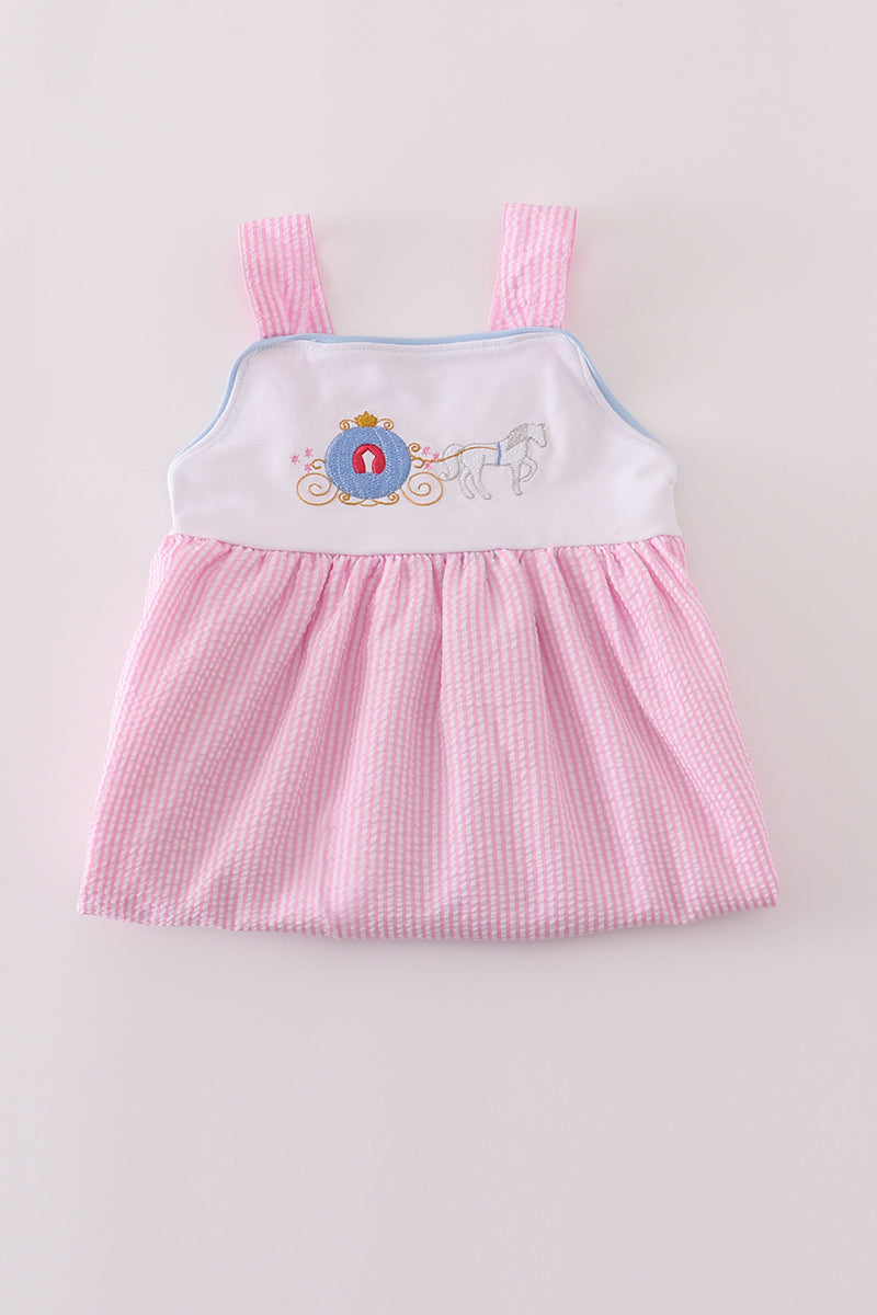Pink pumpkin carriage embroidery stripe dress