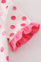 Pink character applique dot romper