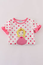 Pink character applique dot romper