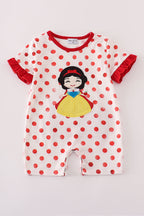 Red character applique dot romper