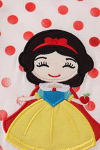 Red character applique dot romper