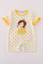 Yellow character applique dot romper