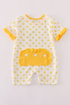 Yellow character applique dot romper