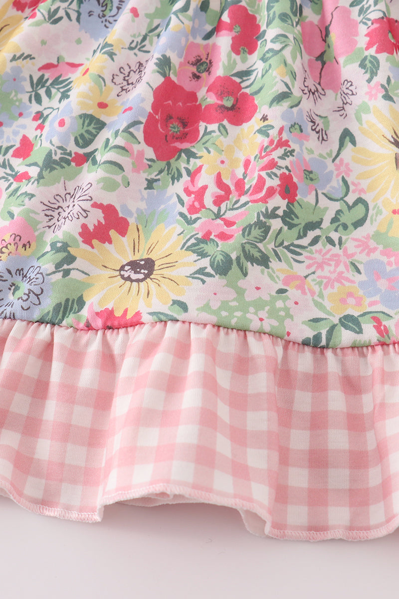 Pink floral bow ruffle shorts set