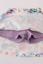 Purple floral bow applique active skorts set