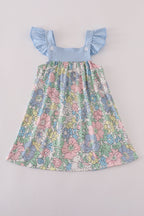 Blue floral print ruffle dress