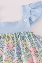 Blue floral print ruffle dress