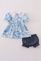Blue willow toile print bloomer set