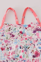 Green floral print 2pc active tank legging set