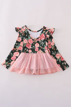 Pink floral swiss dot leotard