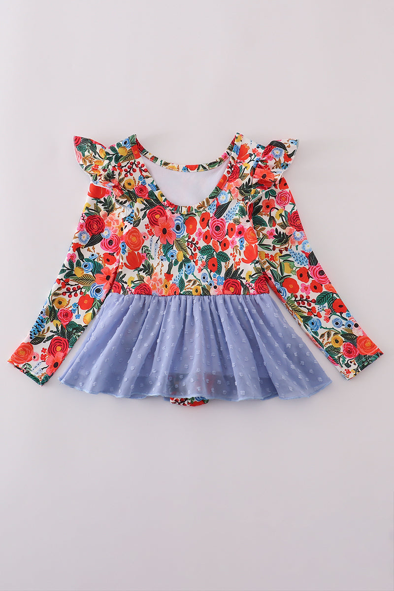 Blue floral swiss dot leotard