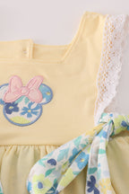 Yellow floral character applique shorts set