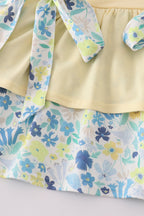 Yellow floral character applique shorts set